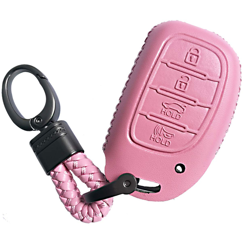 [Australia - AusPower] - Leather 4Btns Smart Key Fob Cover Case Remote Jacket Protector Fits for 2016 2017 2018 2019 2020 2021 Hyundai Tucson Elantra Sonata (NOT FIT Flip/Pop Out/Folding key） Pink 