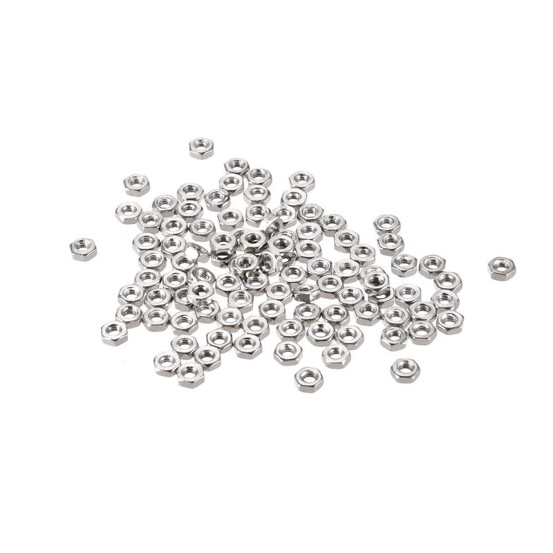 [Australia - AusPower] - uxcell Hex Nuts, M2x0.4mm Metric Coarse Thread Hexagon Nut, Carbon Steel, Pack of 100 (Silver Tone) 