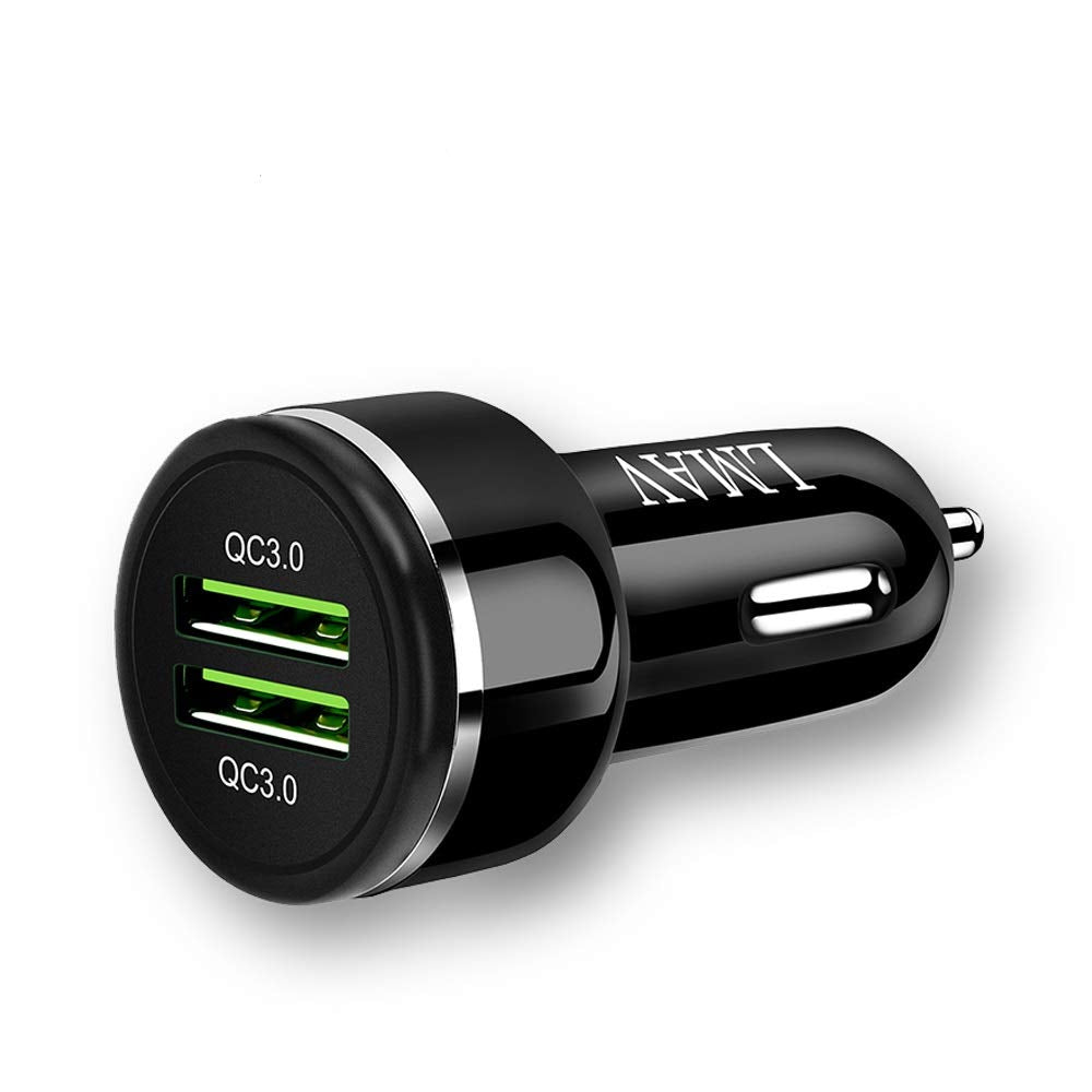[Australia - AusPower] - Fast USB Car Charger Adapter, 48W 6A Dual QC 3.0 Car Phone Charger Fast Charging Compatible with iPhone 12/11/X/8, Samsung Galaxy S20/Note 20, LG, Google Pixel 5/4/3, Tablet and More. oneblack 