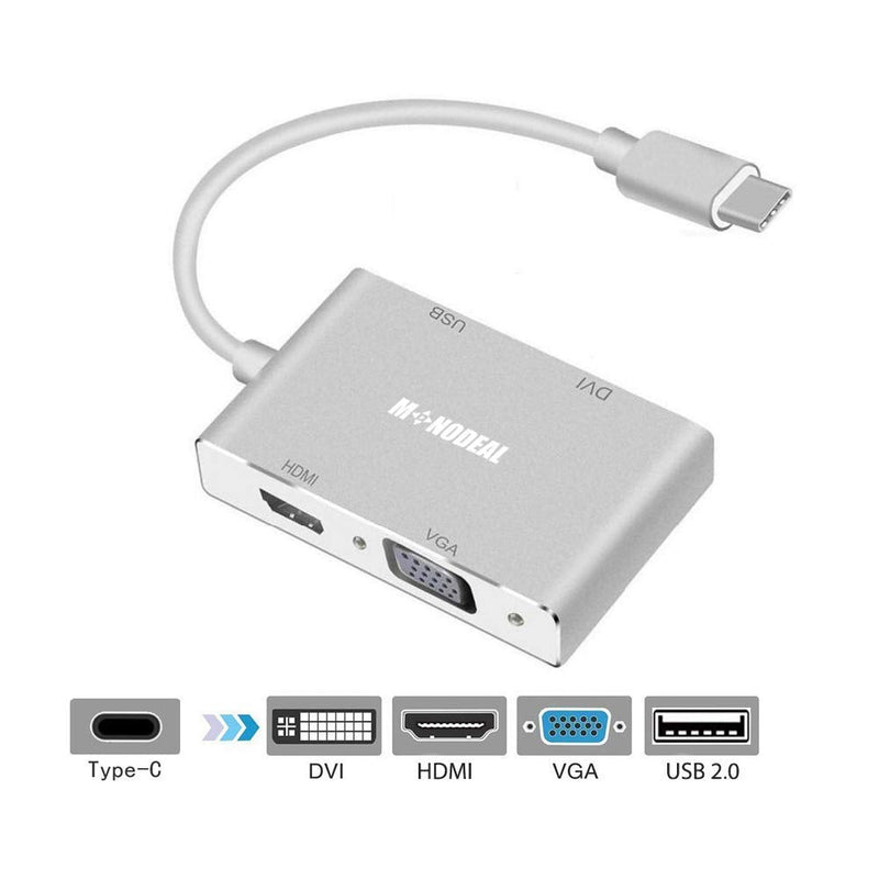 [Australia - AusPower] - USB C to HDMI/DVI/VGA Adapter, MONODEAL 4 in 1 USB 3.0 Type-C Hub VGA/HDMI/DVI Video Adapter, 4K UHD Male to Female Multi-Display Video Converter 