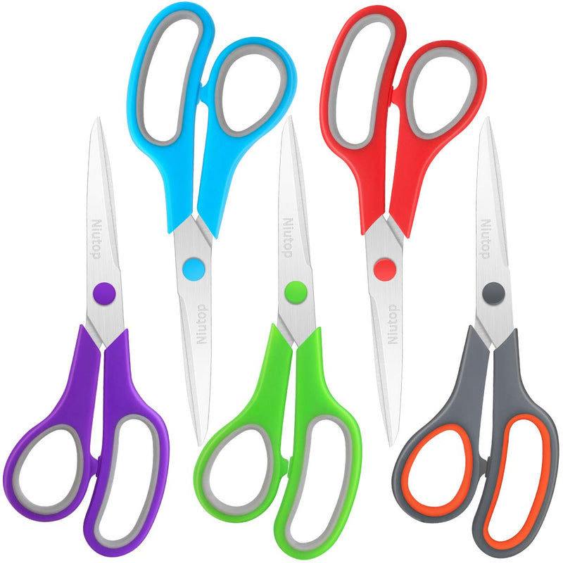 [Australia - AusPower] - Scissors Bulk Set of 5-Pack, Niutop 8" Multipurpose Sharp Scissors for Office Home High/Middle School Student Teacher Scissor Supplies Kit, Soft Comfort-Grip Right/Left Handles, Back to School Gift 