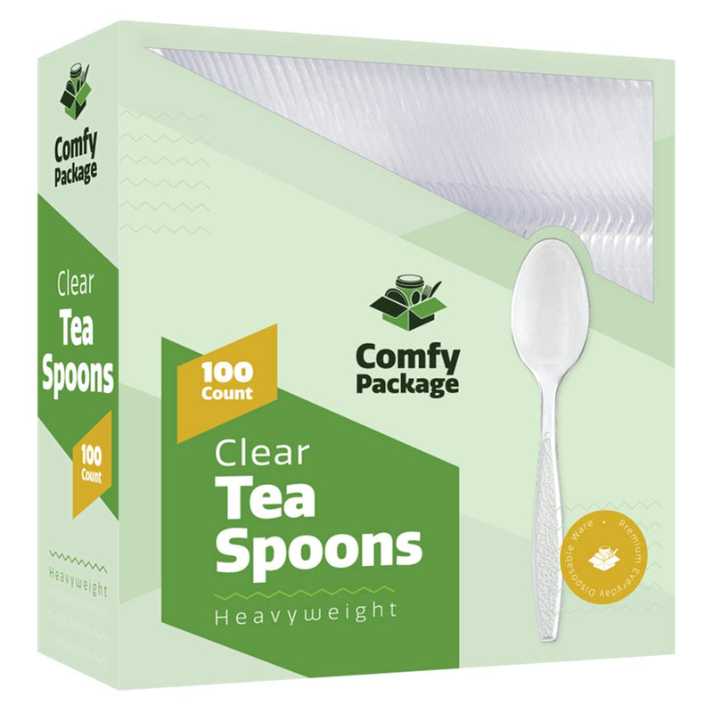 [Australia - AusPower] - [100 Pack] Heavyweight Disposable Clear Plastic Tea Spoons 100 