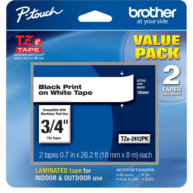 [Australia - AusPower] - Brother Genuine P-Touch, TZe2412PK, 2 Pack of Label Tape, Black Font On White Label, TZe241,Black on White 2-Pack 