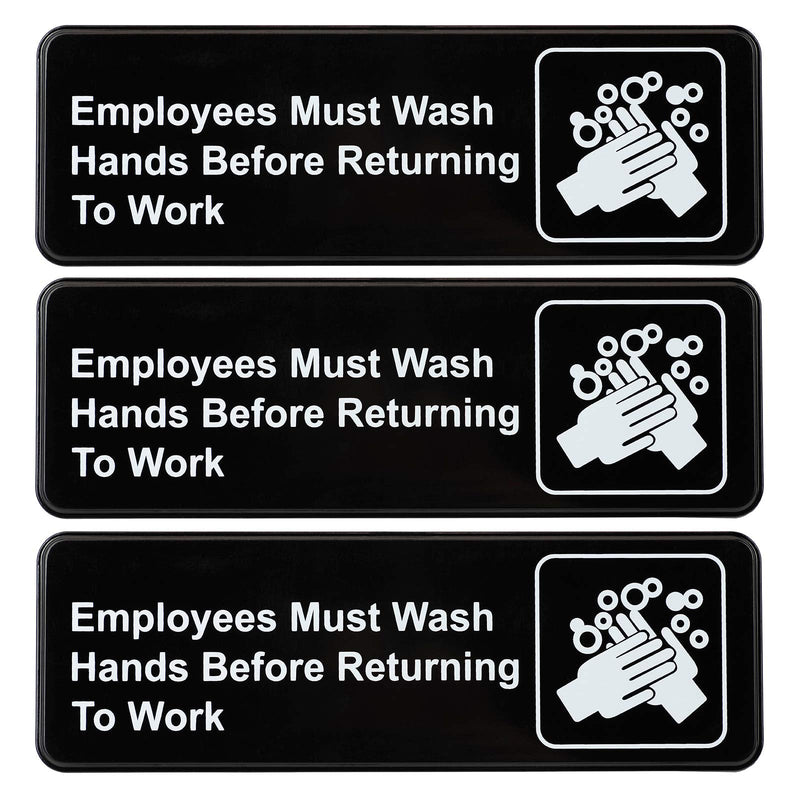[Australia - AusPower] - Excello Global Products Employees Must Wash Hands Before Returning to Work Sign: Easy to Mount Plastic Safety Informative Sign with Symbols Great for Business, 9"x3", Pack of 3 9x3" 9x3 Black 