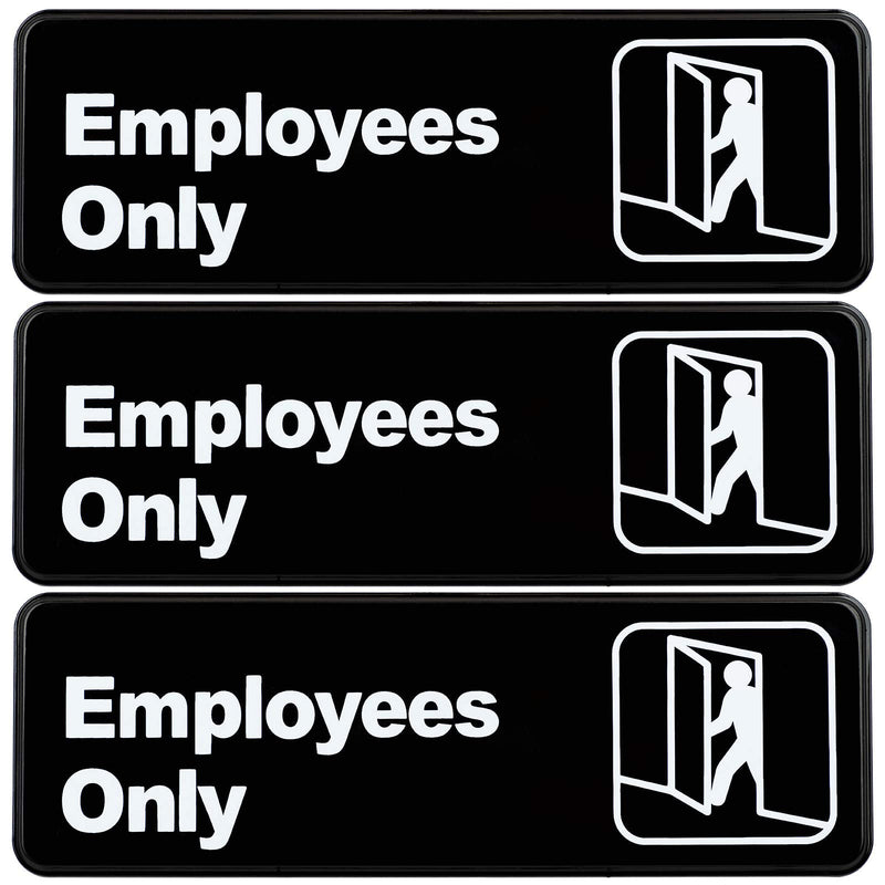 [Australia - AusPower] - Excello Global Products Employees Only Sign: Easy to Mount Informative Plastic Sign with Symbols 9"x3", Pack of 3 (Black) Black 