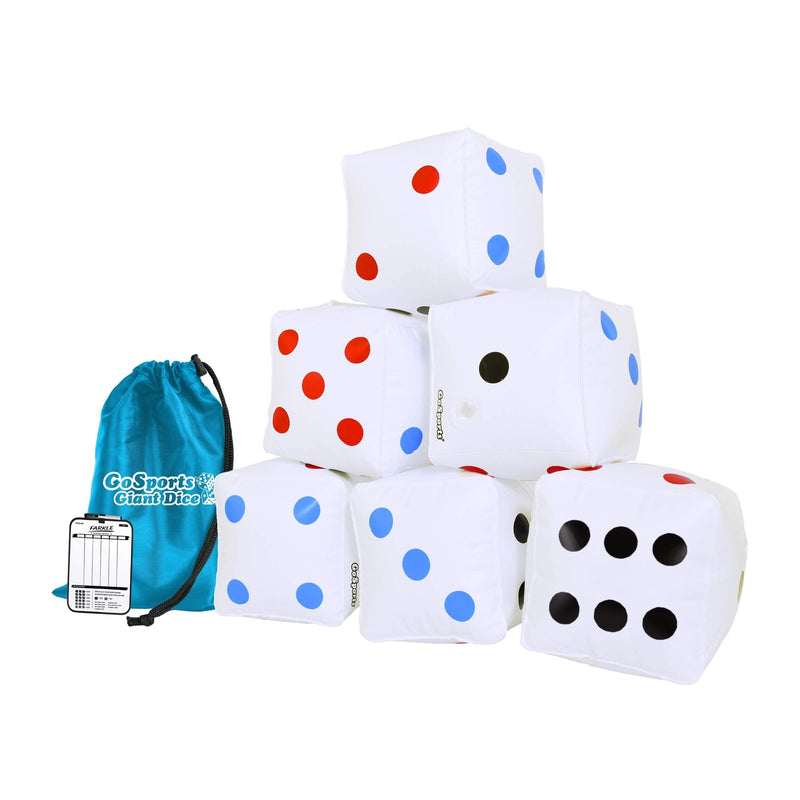 [Australia - AusPower] - GoSports Giant 6" Inflatable Dice 6 Pack with Tote Bag and Dry Erase Scoreboard for Rollzee and Farkle Games - 6" Jumbo Size 