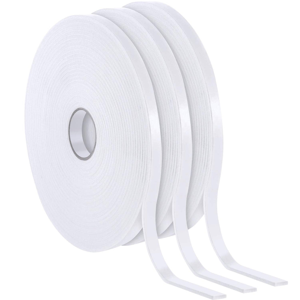 [Australia - AusPower] - 3 Rolls Foam Mounting Tape White PE Double Sided Foam Tape Foam Adhesive Tape (1/2 Inch Wide by 32.8 Feet Long Each Roll) 1/ 2 Inch Wide by 32.8 Feet Long Each Roll 
