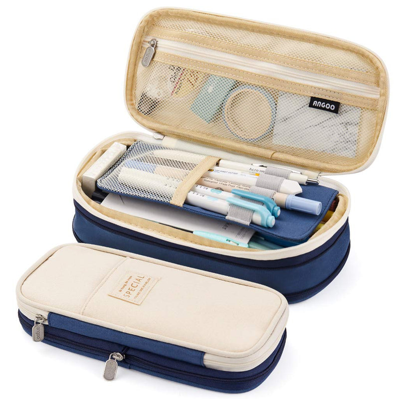 [Australia - AusPower] - EASTHILL Big Capacity Pencil Pen Case Office College School Large Storage High Capacity Bag Pouch Holder Box Organizer Blue 