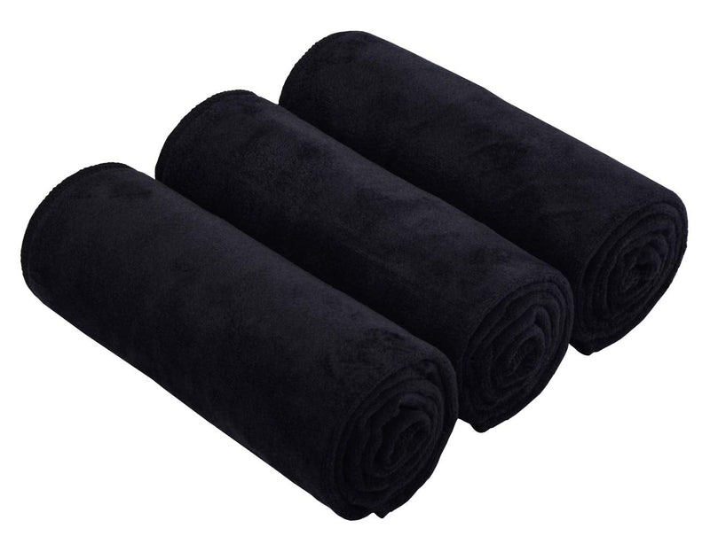 [Australia - AusPower] - HOPESHINE Microfiber Exercise Fitness Home Gyms Towels for Men & Women Absorbent Sweat Yoga Towels Sports Towels Soft Fast Drying 3 Pack Black 16inchX32inch 