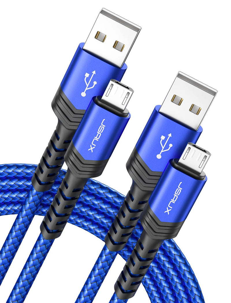 [Australia - AusPower] - Micro USB Cable Android Charger, JSAUX (2-Pack 6.6FT) Micro USB Android Charger Cable Nylon Braided Cord Compatible with Galaxy S7 S6 J7 Edge Note 5, Kindle. MP3 and More-Blue 6.6ft+6.6ft Blue 