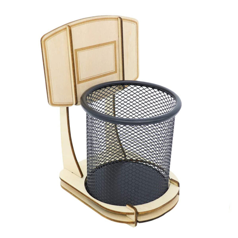 [Australia - AusPower] - GUOZI Creative Pen Pencil Holder, Handmade Wooden Basketball Stand Pencil Organizer, Metal Mesh Pencil Cup for Kids Desk Office Home School Supplies Birthday Christmas Ideal Gift etc. 