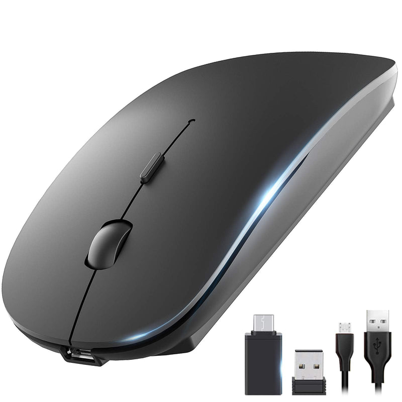 [Australia - AusPower] - OKIMO Rechargeable Wireless Mouse, 2.4Ghz Silent Computer Office Portable Slim Optical Mouse with USB Receiver Type-C, 3-Level Adjustable DPI for Laptop, Computer, MacBook, Notebook, PC (Black) 
