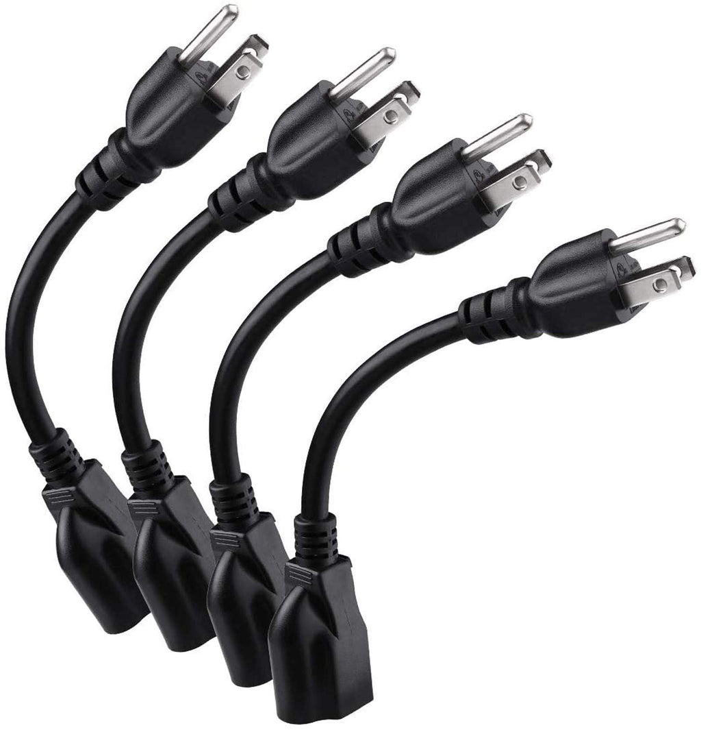 [Australia - AusPower] - [UL Listed] Miady Short Power Extension Cord Outlet Saver, 16AWG/13A, 3 Prong (4 Pack, Black, 8 Inch) 4 Pack Short Cord 