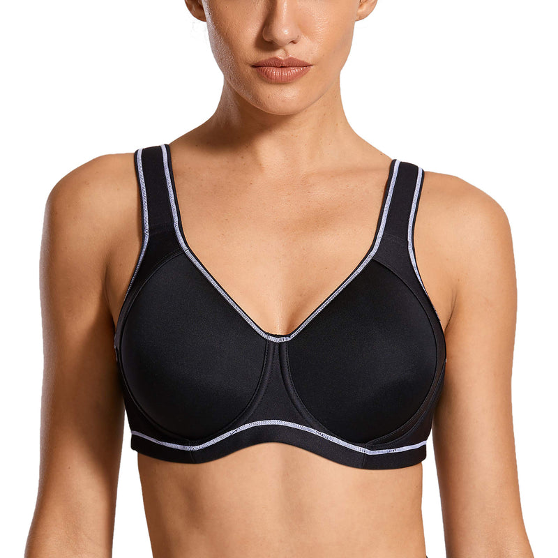 [Australia - AusPower] - SYROKAN Coolmax High Impact Sports Bras for Women Underwire Full Figure Running Workout 40F Black 