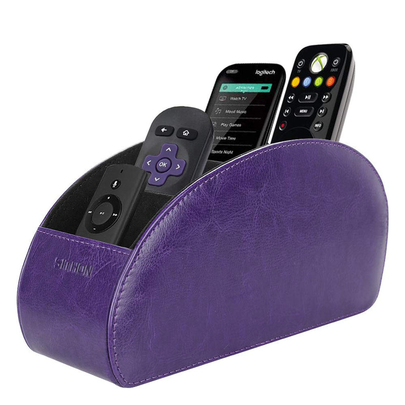 [Australia - AusPower] - SITHON Remote Control Holder with 5 Compartments - PU Leather Remote Caddy Desktop Organizer Store TV, DVD, Blu-Ray, Media Player, Heater Controllers, Purple Small 
