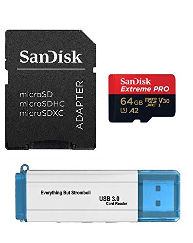 [Australia - AusPower] - 64GB Micro SDXC SanDisk Extreme Pro 4K Memory Card Bundle works with DJI Mavic 2, Pro, Zoom, Spark, Phantom 4, 4K UHD Video Drone V30 (SDSQXCY-064G-GN6MA) with Everything But Stromboli 3.0 Card Reader 