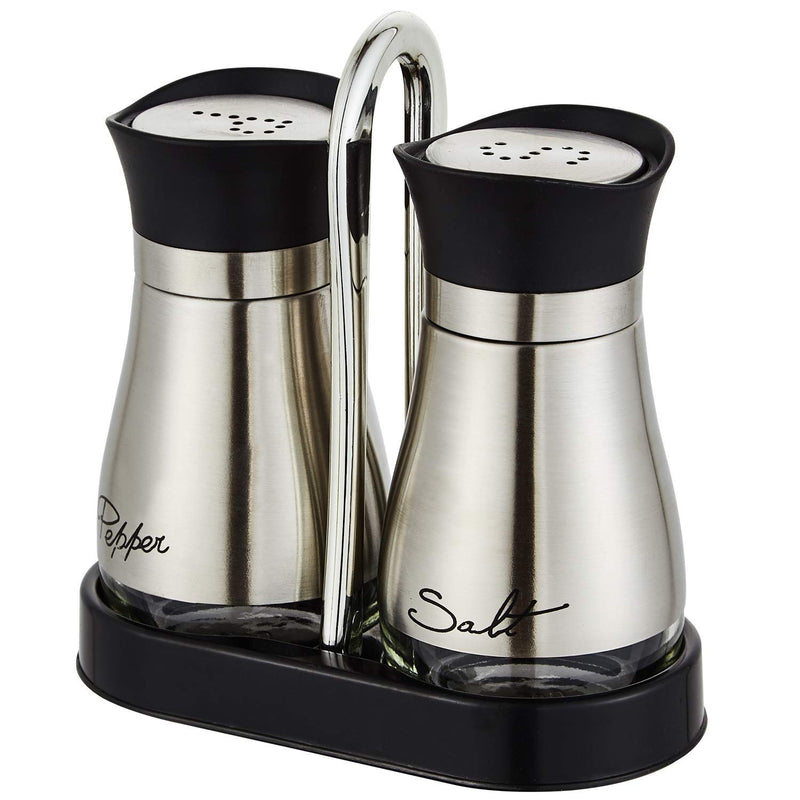 [Australia - AusPower] - Salt and Pepper Shakers Set, Stainless Steel with Glass Bottle for Table, RV, Camp, BBQ, Set of 2 Black 