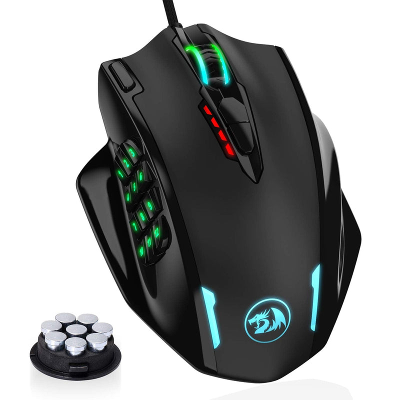 [Australia - AusPower] - Redragon M908 Impact RGB LED MMO Mouse with Side Buttons Optical Wired Gaming Mouse with 12,400DPI, High Precision, 20 Programmable Mouse Buttons Black Wired 