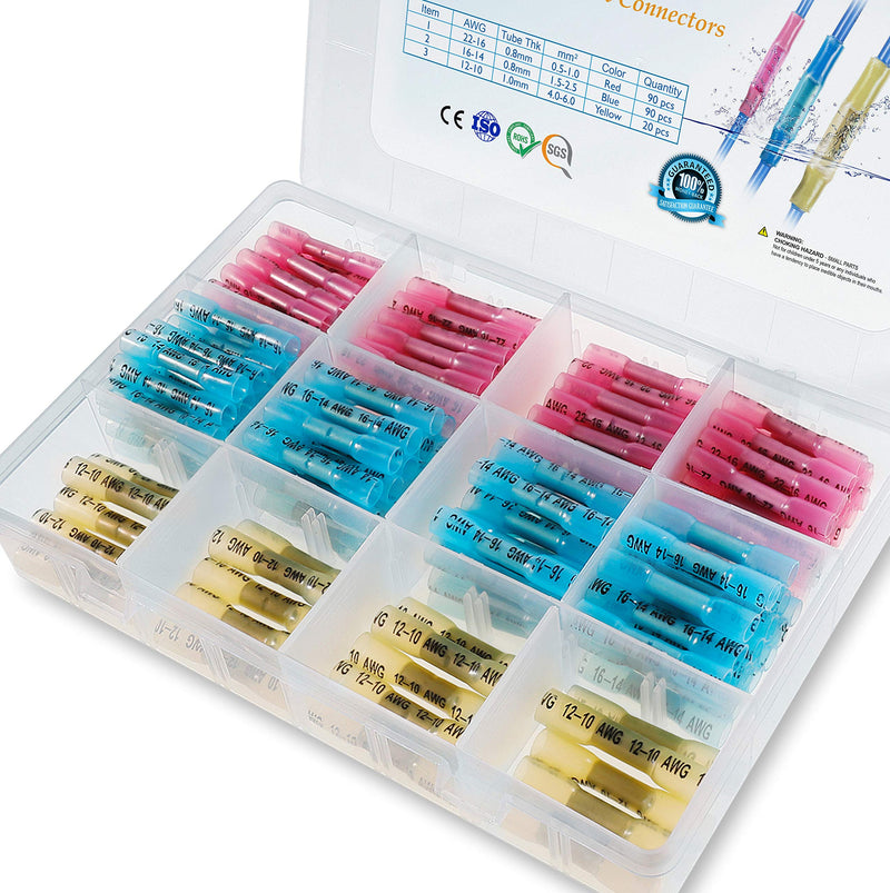 [Australia - AusPower] - TICONN 200PCS Heat Shrink Butt Connectors Kit, Insulated Waterproof Electrical Marine Automotive Wire Crimp Terminals, Butt Splice (3 Colors / 3 Sizes) 
