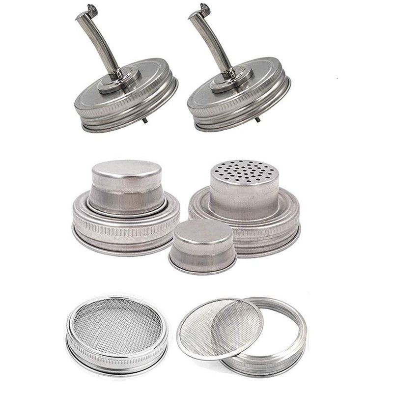 [Australia - AusPower] - Mason Jar Liquor/Oil Pour Spout Dispenser, Sprouting Mason Jar Lid,Shaker Lid Shaker Dry Rub Lid - Cocktail, Mix Spices, Dredge Flour, Sugar Pack of 6 