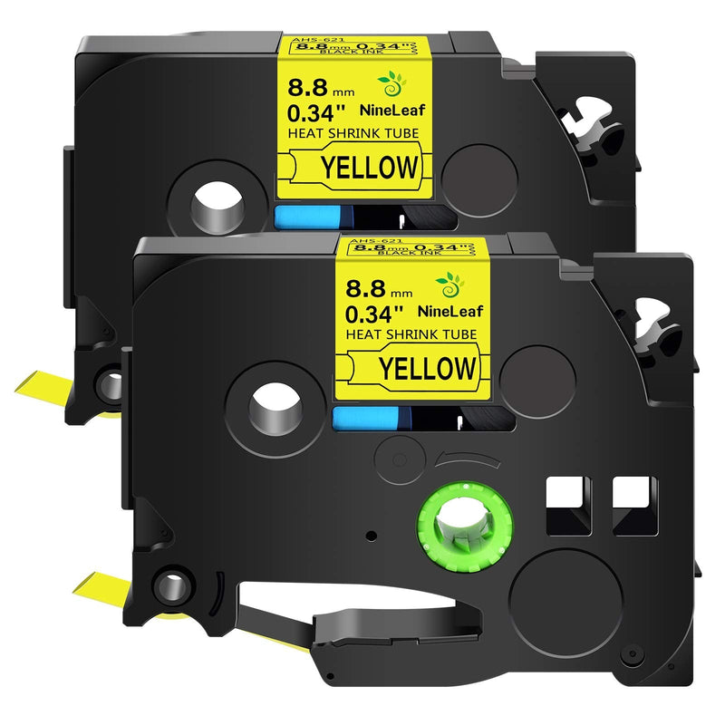 [Australia - AusPower] - NineLeaf 2 Roll Black on Yellow Heat Shrink Tubes Label Tape Compatible for Brother HSe-621 HSe621 HS621 HS-621 for P-Touch PT1180 PTD200 PT1090 Label Maker - 8.8mm (0.34inch) x 1.5m (4.92ft) 8.8 mm (0.34 inch) 