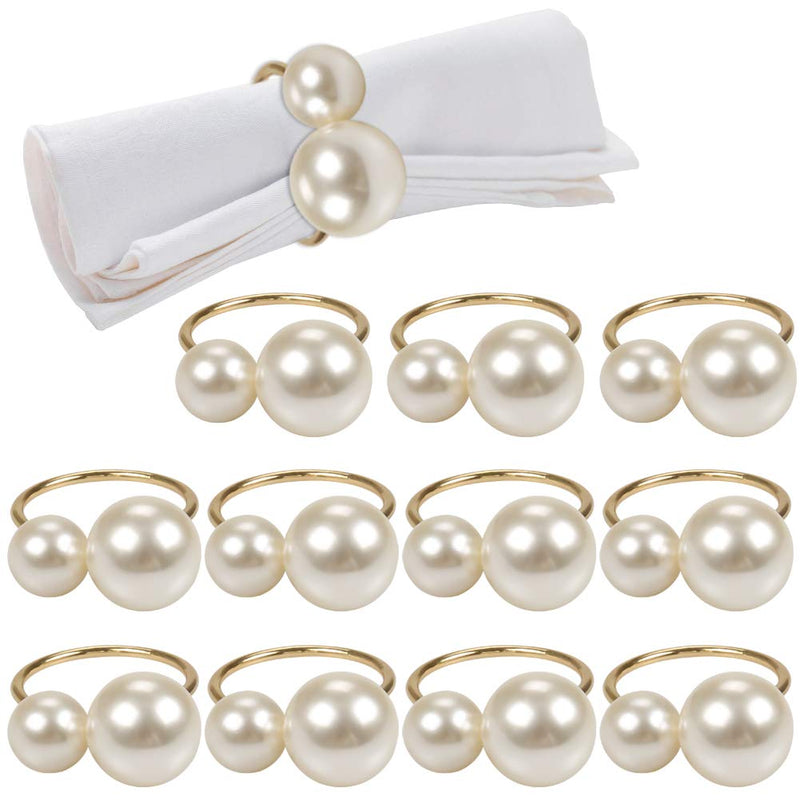 [Australia - AusPower] - Pearl Napkin Rings Set of 12, Gold Serviette Buckle Holder for Easter, Family Gathering, Dinner Party, Wedding Decor, Napkin Ring for Christmas, Thanksgiving Day, Friends and Family (2 Gold Pearls) 2 Gold Pearls 