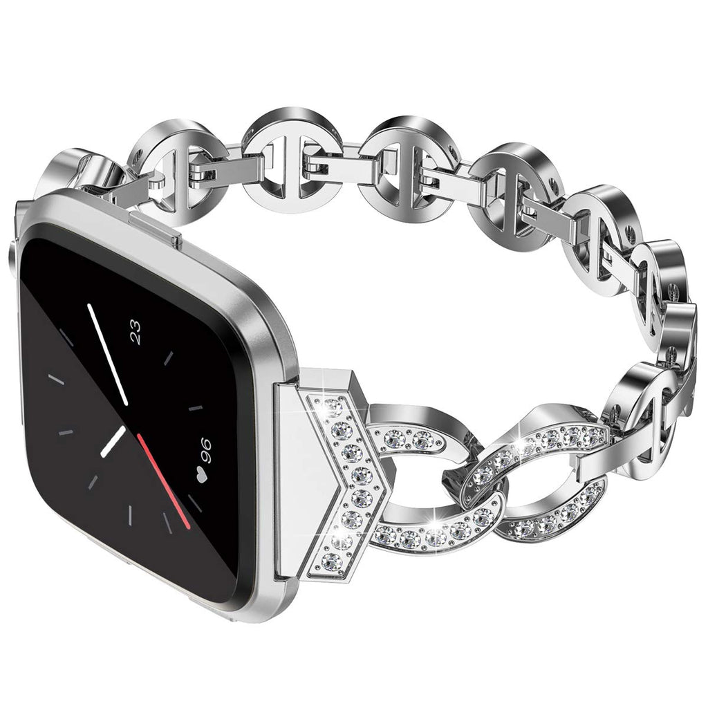 [Australia - AusPower] - TOYOUTHS Bling Strap Compatible with Fitbit Versa/Versa 2/Versa Lite Special Edition Bands Women Stainless Steel Metal Replacement Bracelet with Diamonds Wristband Accessories Silver 