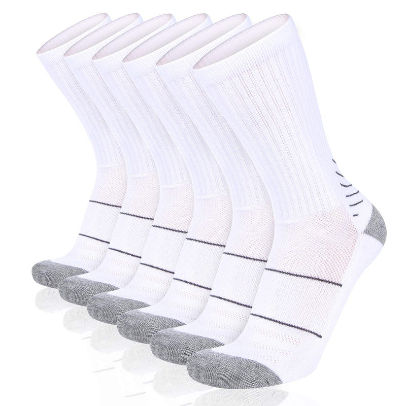 [Australia - AusPower] - COOVAN Men's 6P-Pack Premium Athletic Crew Socks Men Thick Cushion Casual Work Sock With Moisture Wicking White 6 One Size 
