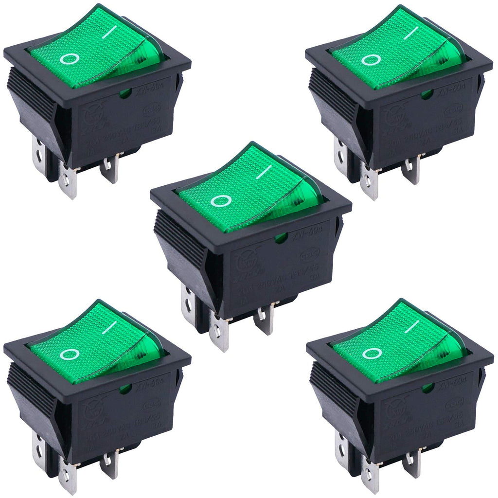 [Australia - AusPower] - TWTADE / 5Pcs Green Light ON/OFF DPST 4 Pin 2 Position Mini Boat Rocker Switch Car Auto Boat Rocker Toggle Switch Snap AC 250V 125V/20A （Quality Assurance for 1 Years）KCD2-201N-G 