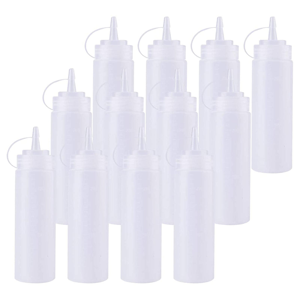 [Australia - AusPower] - Bekith 12 pack 8 Oz Plastic Squeeze Squirt Condiment Bottles with Twist On Cap Lids and Discrete Measurements - For Sauce, Ketchup, BBQ, Dressing, Paint, Workshop, Pancake Art Dispenser, and More 