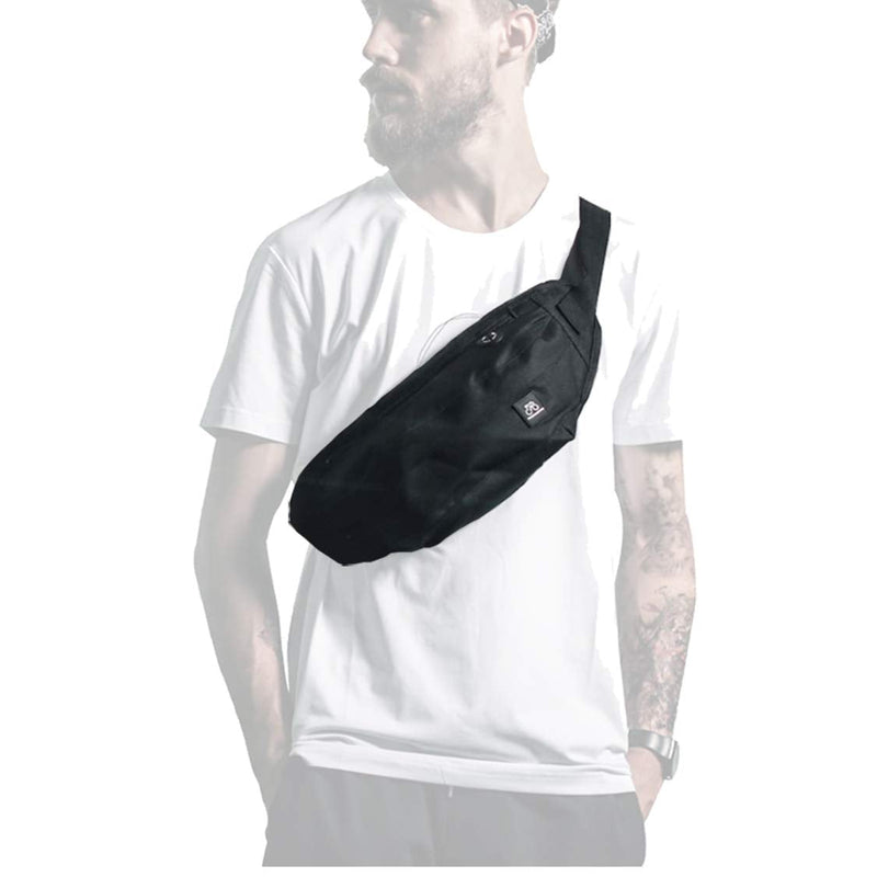 [Australia - AusPower] - Fanny Packs for Women & Men Unisex Waist Bag Pack with Headphone Jack and Zipper Adjustable Strap Black Fanny Pack for Outdoors & Gym (fanny pack). 