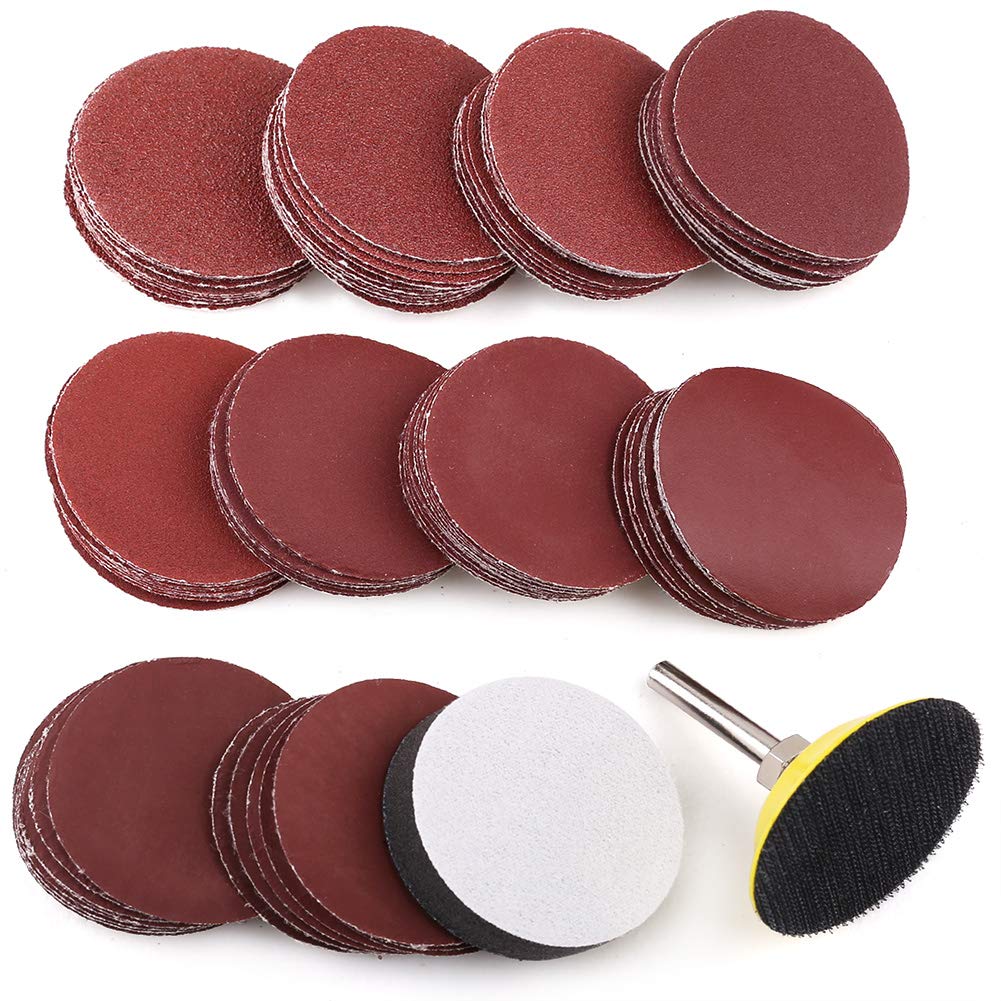[Australia - AusPower] - 2 Inch Sanding Discs Kit, 100PCS 60-3000 Grit Sandpaper with 1/4" Shank Backing Plate and Soft Foam Buffering Pad, for Drill Grinder Rotary Tool, Hook and Loop Sand Paper Assortment Pack 