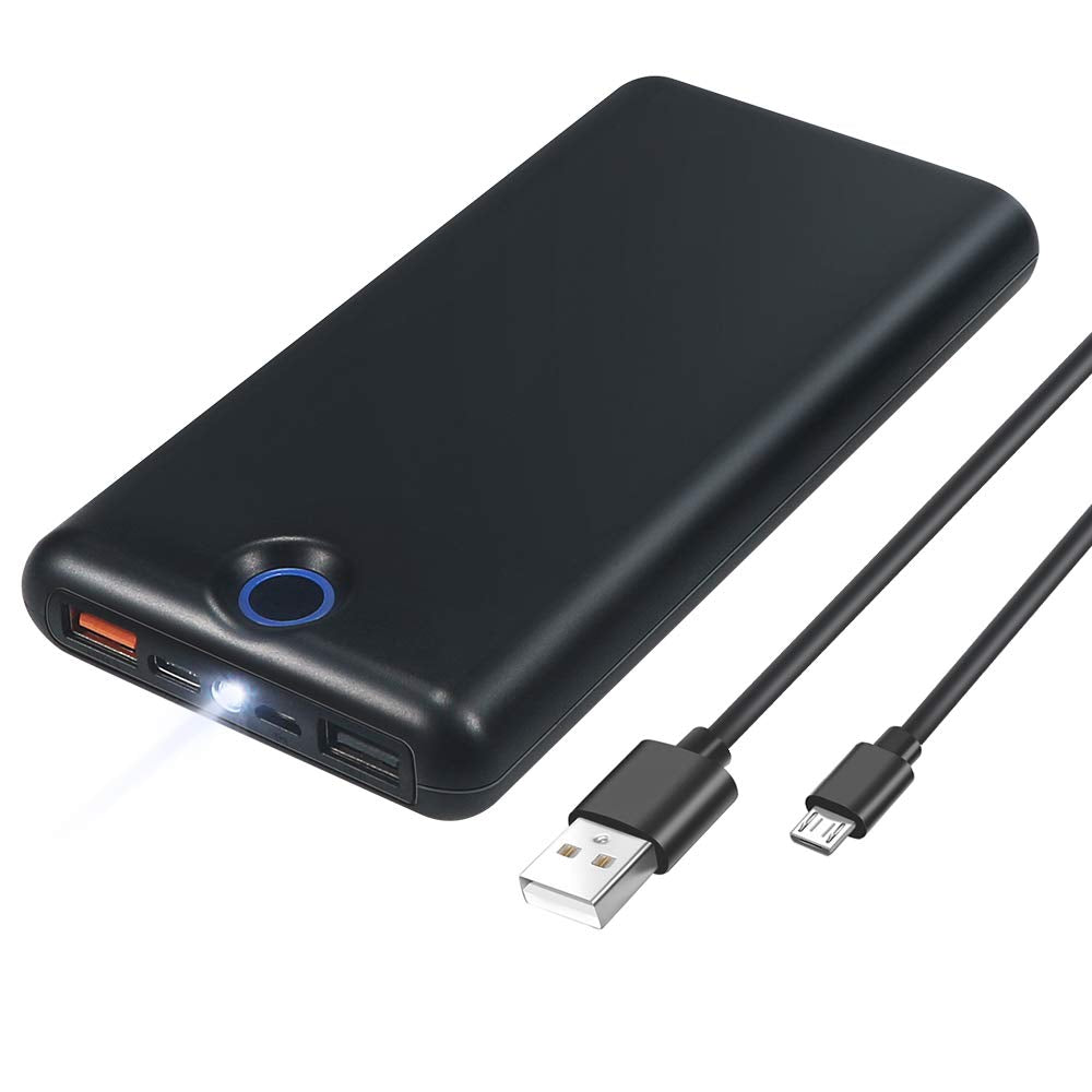 [Australia - AusPower] - 20000mAh Quick Charge 3.0 Power Bank, with Quick Charge Recharging,USB Port External Battery Pack LED Flashlight for Samsung, iPhone, iPad and More(Black) Black 
