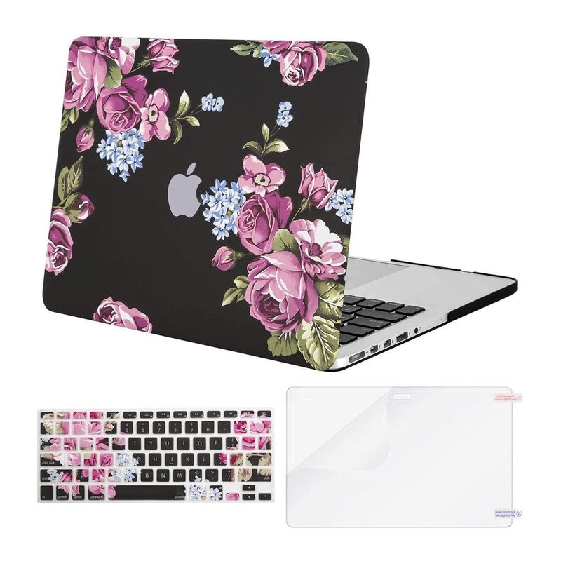 [Australia - AusPower] - MOSISO Compatible with MacBook Pro 13 inch Case 2015 2014 2013 end 2012 A1502 A1425 with Retina Display, Protective Plastic Pattern Hard Shell Case & Keyboard Cover & Screen Protector, Purple Peony 