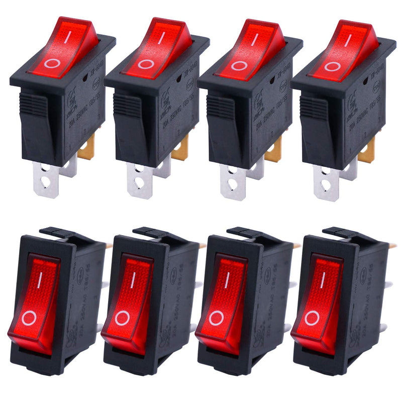 [Australia - AusPower] - TWTADE / 8Pcs Red Light Illuminated On/Off SPST 3 Pin 2 Position Mini Lighted Boat Rocker Switch Car Auto Boat Rocker Toggle Switch Snap AC 250V/16A, 125V/20A KCD3-101N-R 