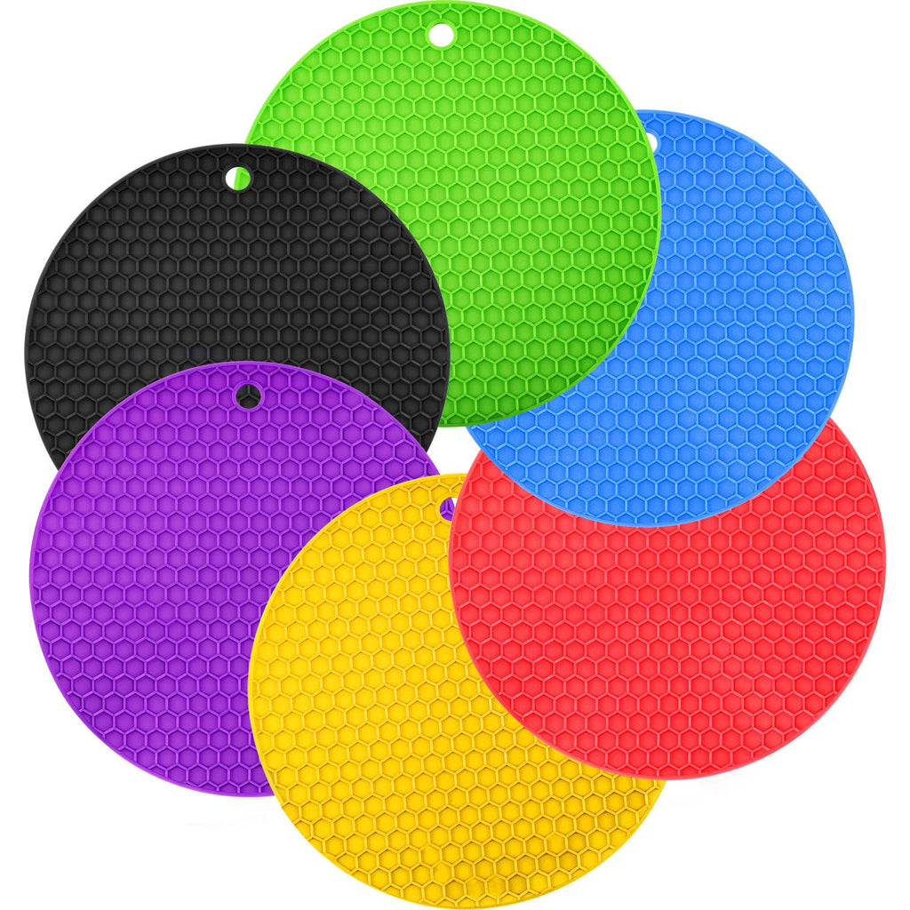 [Australia - AusPower] - Boao 6 Pieces Silicone Trivets Mat, Hot Pad Mat, Round Pot Holder, Spoon Rests and Jar Gripper Pads, 7 x 7 Inches 