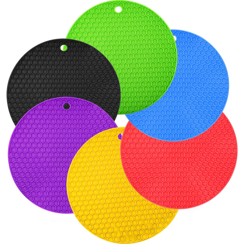 [Australia - AusPower] - Boao 6 Pieces Silicone Trivets Mat, Hot Pad Mat, Round Pot Holder, Spoon Rests and Jar Gripper Pads, 7 x 7 Inches 