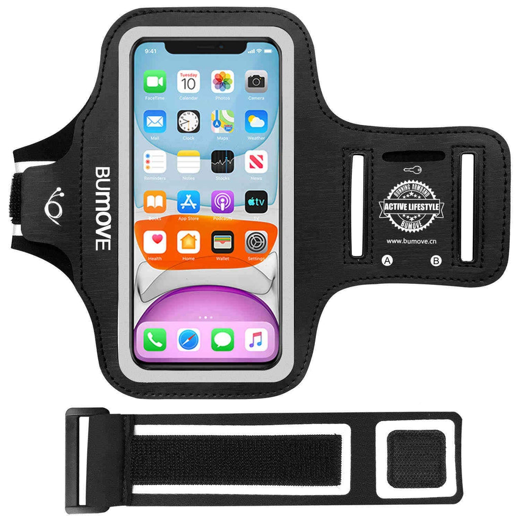 [Australia - AusPower] - iPhone 11, XR Armband, BUMOVE Gym Running Workouts Sports Cell Phone Arm Band for iPhone 11/XR with Key/Card Holder (Black) 