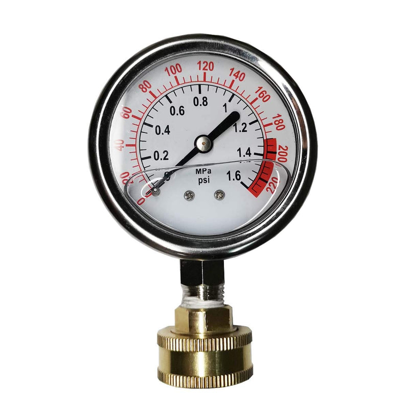 [Australia - AusPower] - YZM Stainless Steel 304 Liquid Filled Water Pressure Test Gauge ,0-220psi, 2-1/2" Dial Display,Oil Filled Pressure Gauge,Water Pressure Gauge.Female 3/4" GHT Garden Hose Thread. 