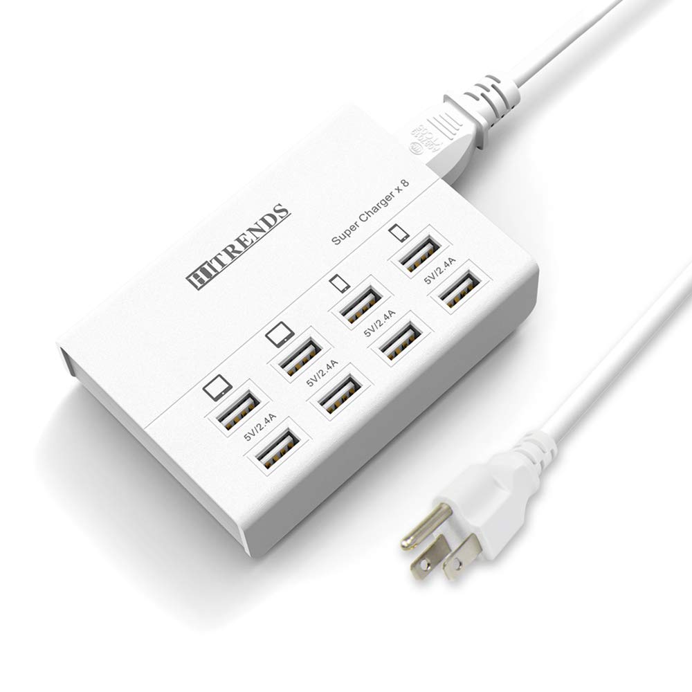 [Australia - AusPower] - USB Charger, HITRENDS 8 Ports Charging Station 60W/12A Multi Port USB Charging Hub for Multiple Devices (5ft Cord, White) 