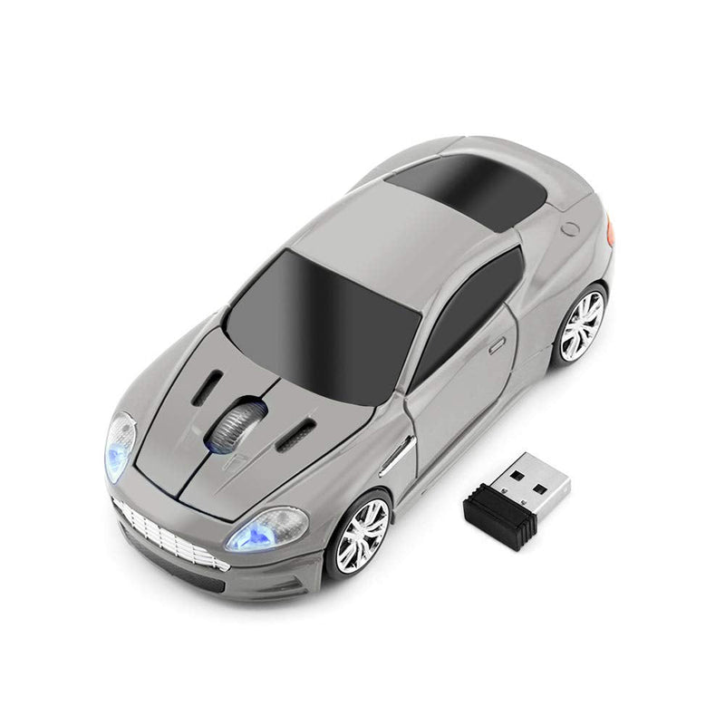 [Australia - AusPower] - ECOiNVA Wireless Sports Car Mouse Laptop Desktop Mouse Computer Optical Mice 2.4GHz USB Mouse (Gray) Gray 