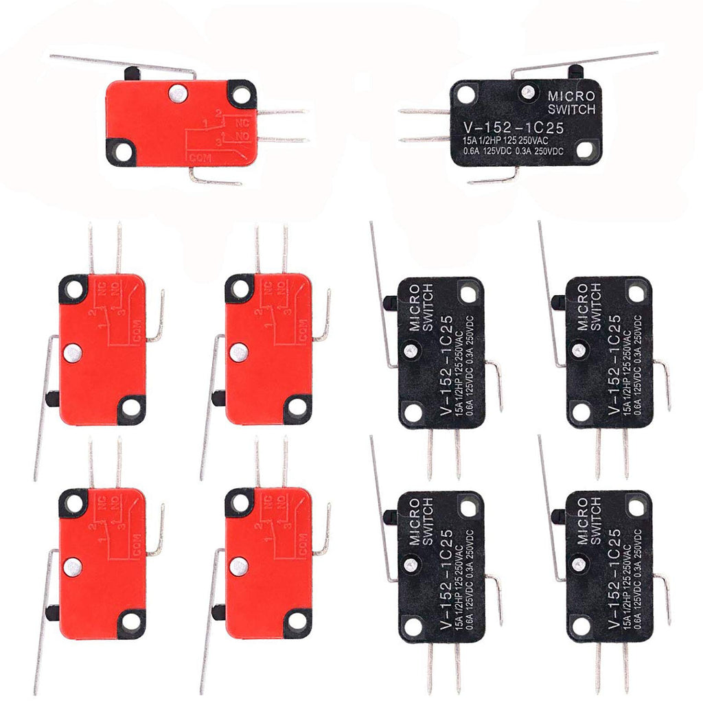 [Australia - AusPower] - Swpeet 10Pcs V-152-1C25 Micro Limit Switch Long Hinge Roller Momentary Cherry Push Button SPDT Snap Action Perfect for Arduino, Appliance and Electronic Equipment 