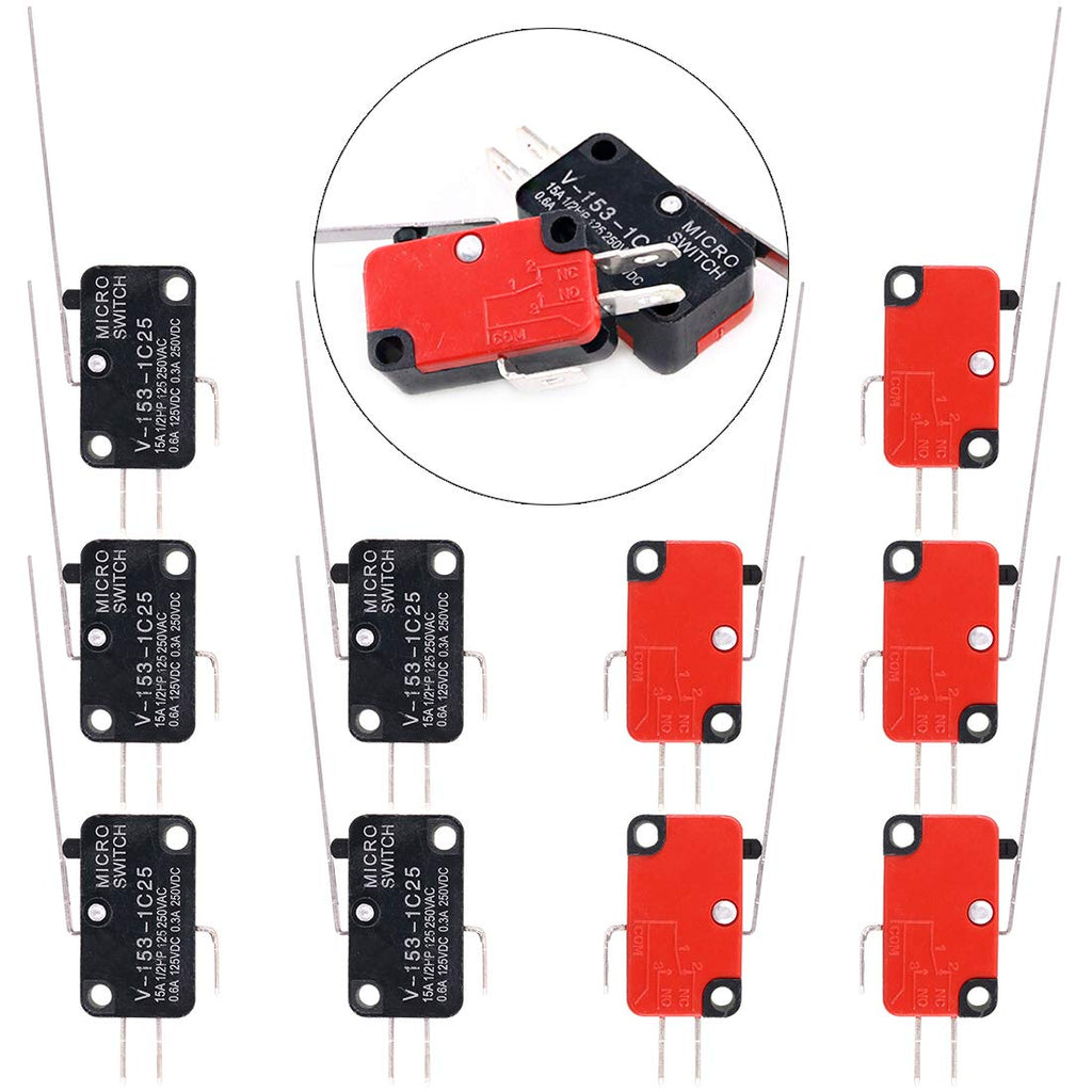 [Australia - AusPower] - Swpeet 10Pcs V-153-1C25 Micro Limit Switch Long Hinge Roller Momentary Cherry Push Button SPDT Snap Action Perfect for Arduino, Appliance and Electronic Equipment 