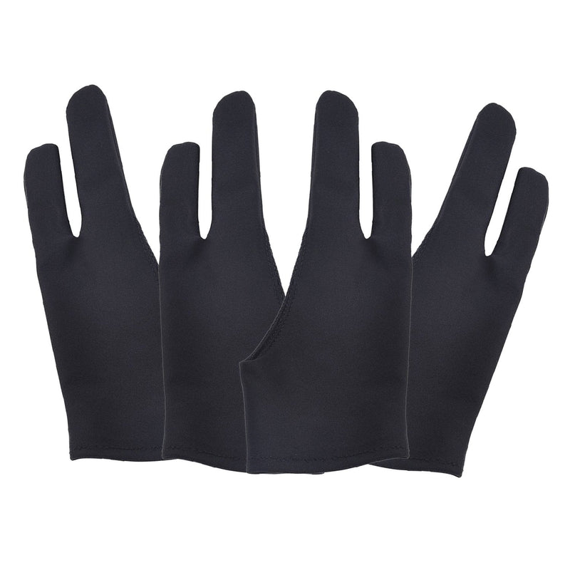 [Australia - AusPower] - 4 Pack Artist Glove with Two Fingers for Digital Artists, Prevents Smudges for Light Box Graphic Tablet Pen Display iPad Pro Pencil Black Drawing Art Creation(Medium) Medium 