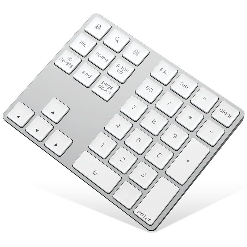 [Australia - AusPower] - Bluetooth Numeric Keypad, Rechargeable Aluminum 34-Key Number Pad Slim External Numpad Keyboard Data Entry Compatible for MacBook, MacBook Air/Pro, iMac Windows Laptop Surface Pro etc Silver 