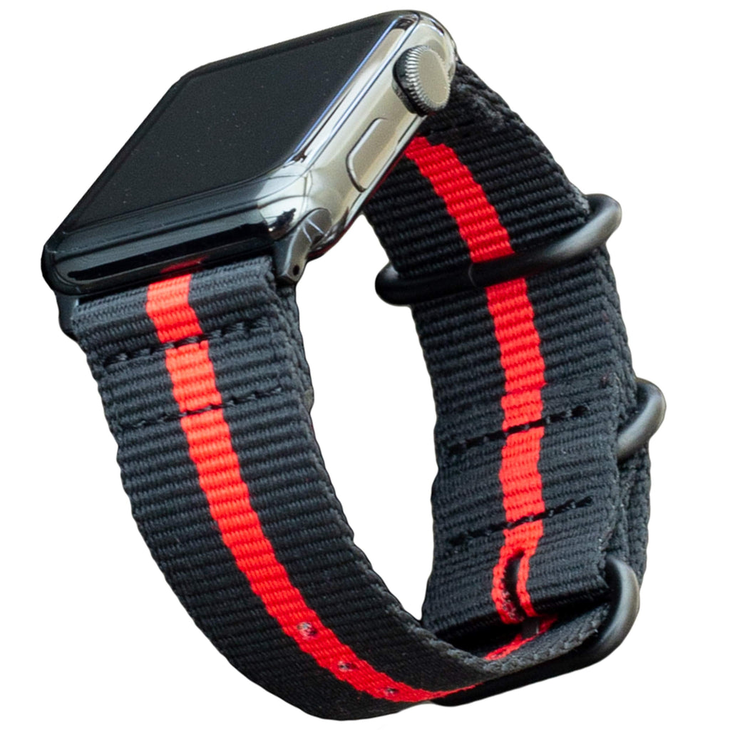 [Australia - AusPower] - Carterjett Thin Red Line Nylon Compatible with Apple Watch Band 44mm 42mm Outdoors Woven Military Style iWatch Band Replacement Sport Wrist Strap Series 6 5 4 3 2 1 Nike Sport (44 42 S/M/L Thin Red Line) Thin Red Line w/ Black hardware 