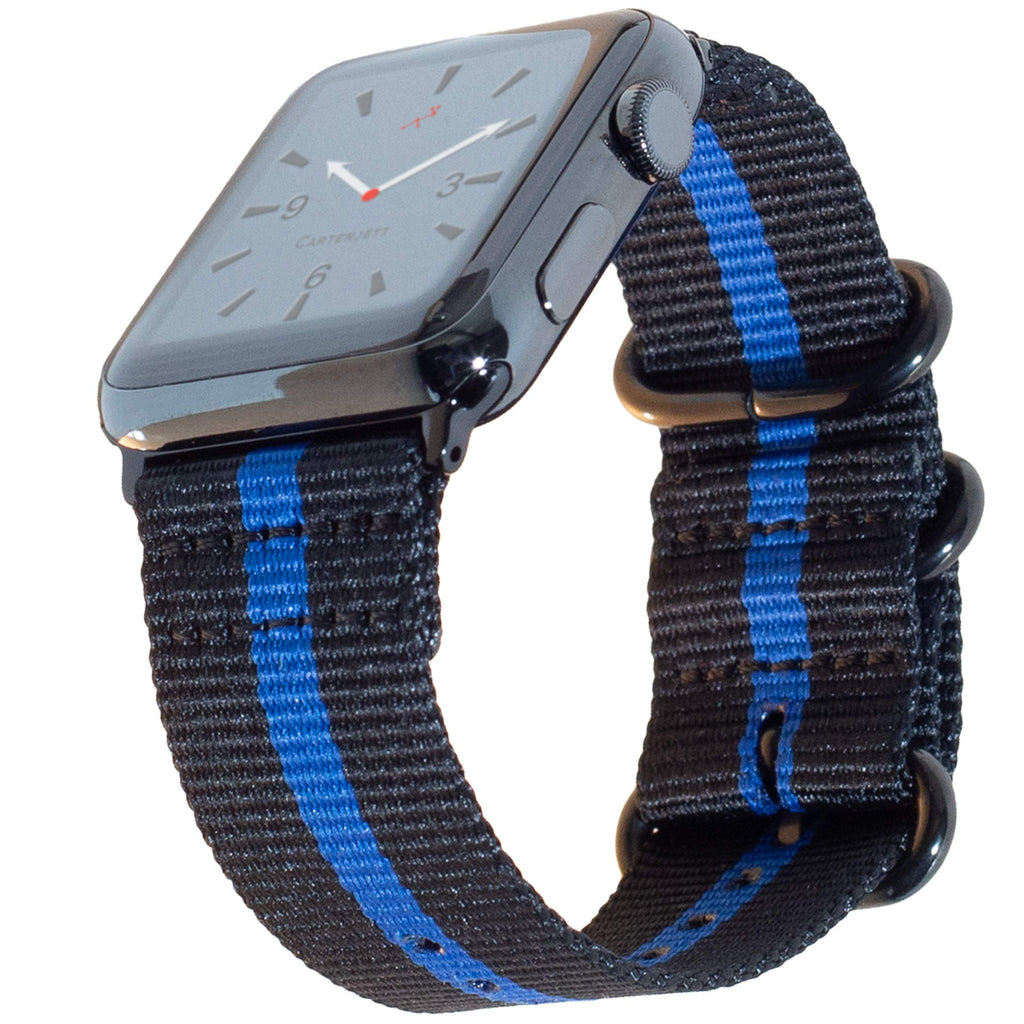 [Australia - AusPower] - Carterjett EXTRA LARGE Thin Blue Line Nylon Compatible Apple Watch Band 44mm 42mm XL 8-10.5" Wrists Very Long Replacement Military iWatch Band Series 6 5 4 3 2 1 Sport (44 42 XXL Thin Blue Line) Thin Blue Line w/ Black hardware 42/44mm L-XXL (8"-10.5") 