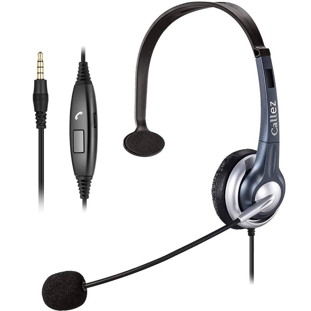 [Australia - AusPower] - Callez C300E1 3.5mm Cell Phone Headset Mono, Truck Driver Headsets with Noise Canceling Mic, Compatible with iPhone Samsung Huawei HTC LG BlackBerry Mobile Phone Smartphones iPad iPod Skype PC 