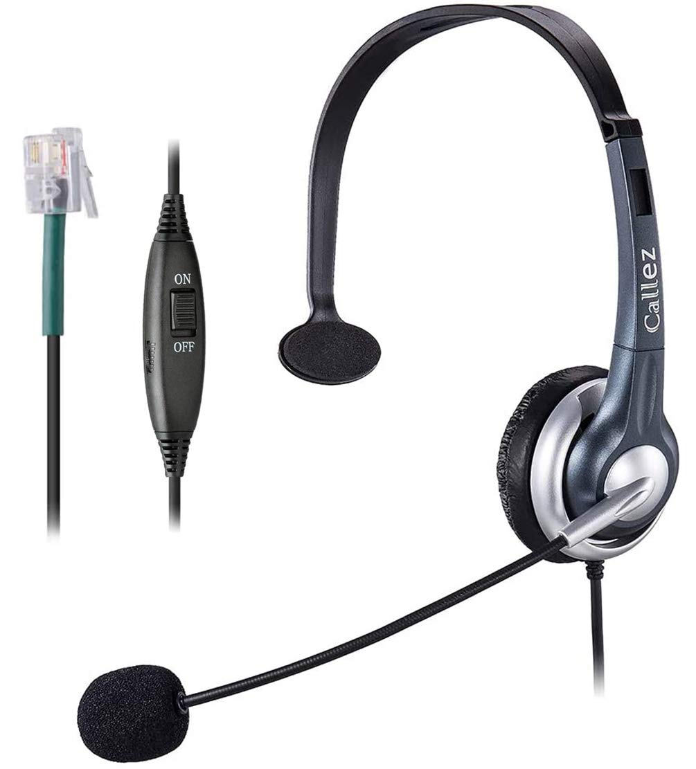 [Australia - AusPower] - Callez C300A2 Wired Telephone Headset Mono, Call Center RJ Headphones with Noise Canceling Mic Compatible with ShoreTel 480 Plantronics T10 Polycom Zultys Toshiba NEC DT300 Siemens Landline Deskphones 