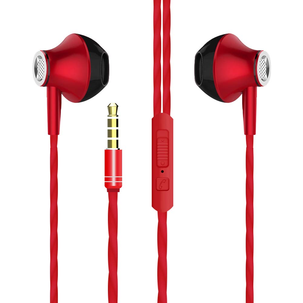 [Australia - AusPower] - VPB in Ear Wired Headphones,Ergo-Fit Earphones Enhanced Bass with Built in Mic and Volume Control 3.5 mm Jack for Samsung iPhone and Other Smartphones (Red 2) Red 2 